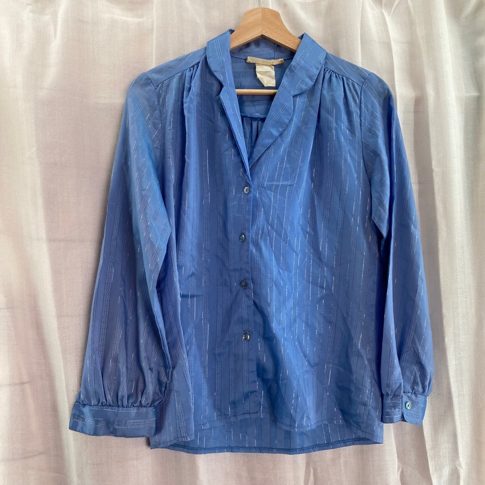 Tea Leaves Of California Vintage Blue Button-Up Long Sleeve Lightweight Blouse